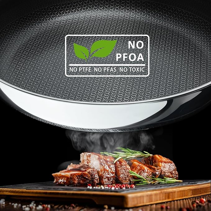 9.5" Nonstick Frying Pan, Ceramic-Coated Stainless Steel Skillet - PFOA/PTFE Free, High Heat & Induction, Dishwasher & Oven Safe + FREE Electric Pepper Grinder