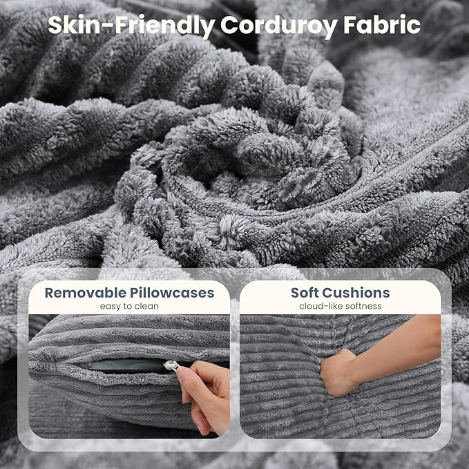 OC Orange-Casual 106.3" Cloud Sectional Couch with L-Shape Chaise,No Assembly Required Modular Sofa,Upholstered Boneless Couches for Living Room, Plush Corduroy Fabric (Grey, Left Facing Chaise)