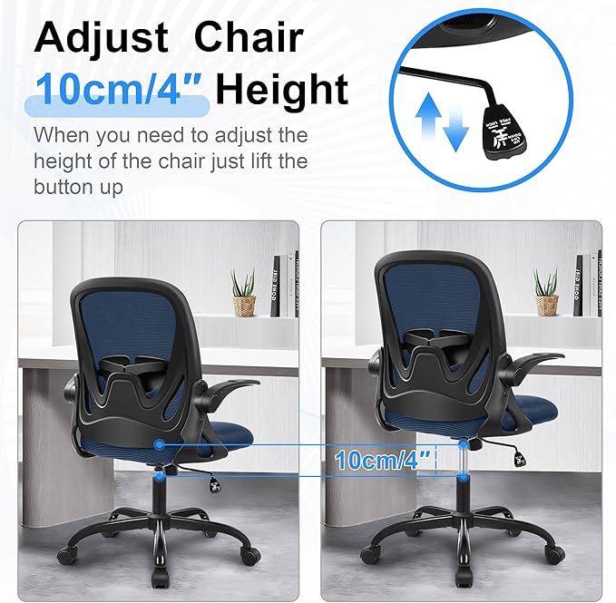 Primy Office Chair Ergonomic Desk Chair with Flip up Armrests Swivel Breathable Desk Mesh Computer Chair with Adjustable Lumbar Support and Height for Conference Room (Navy)