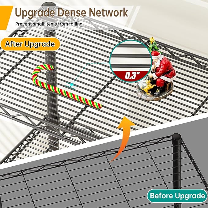 6 Tier Shelf Adjustable Storage Mesh Gaps Metal Utility Shelves Wire Shelving Unit Organizer Rack for Home Kitchen Office Bathroom Pantry Room10 D x 16" W x 60" H Black