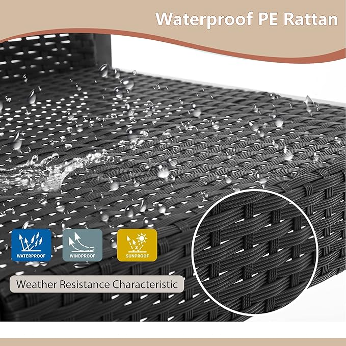 FDW | 3-Piece Patio Furniture Set | Khaki |Outdoor Wicker Furniture with Coffee Table | Modern Rattan Chairs Conversation Set | Outdoor Seating | Weather-Resistant | for Porch, Garden, Lawn