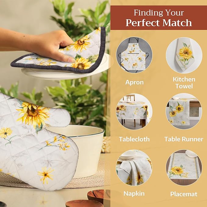 Maison d' Hermine 100% Cotton Oven Mitt & Pot Holder Set (7.5"x13" & 8"x8") Heat Resistant BBQ Cooking Gloves with Loop, Baking, Grilling, Kitchen, Handling Hot Pans Spring/Summer (Candice)