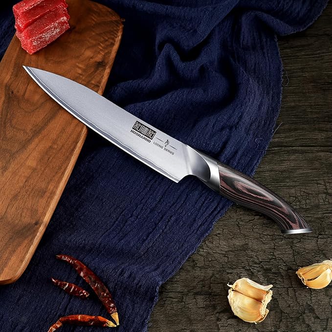 6 Inch Kitchen Knife, Ultra Sharp Japanese High Carbon Stainless Steel Chef Knife, Multipurpose Kitchen Utility Knife with Ergonomic Pakkawood Handle