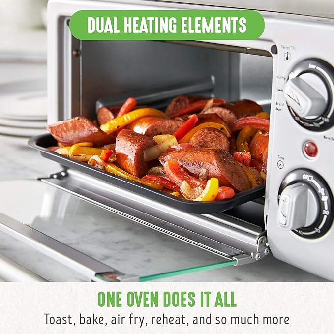 GreenLife Countertop Toaster Oven Air Fryer Stainless Steel, Healthy Ceramic Nonstick, PFAS and PFOA-Free, Tray & Basket, Bake, Broil, Reheat, Adjustable Temp & Time Control, Auto Shutoff, Black