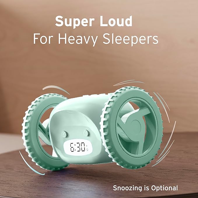 CLOCKY Extra Loud Alarm Clock for Heavy Sleepers on Wheels Rolls Runs Away Vibrating, Easy to Set Super Smart Snooze Digital Bed Shaker Alarm Clock Funny Gift for Adults Kids Teens Bedrooms (Mint)