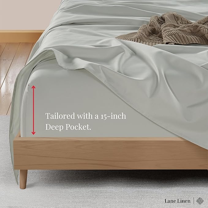 LANE LINEN 600 TC 100% Mercerized Cotton Twin XL Sheets Set, Soft & Comfy Sateen Weave - Perfect for Hospital beds or Dorm Room, Luxury Hotel Like Thick Sheets Twin XL Size Sheet Set - Mineral