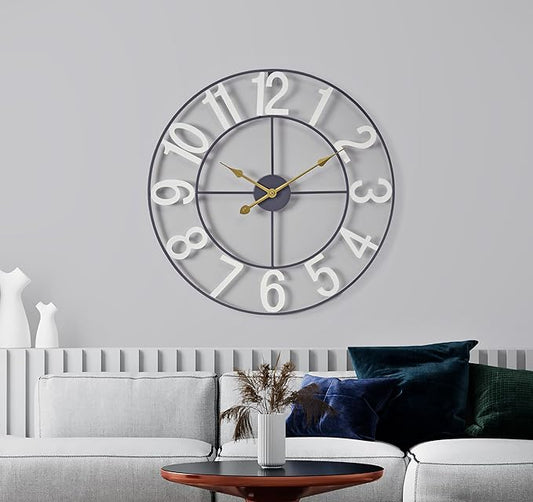 Sorbus 24-Inch Large Wall Clock – Decorative White Metal Clock with Gold Hands – Silent, Battery Operated, Modern Wall Decor for Living Room, Kitchen, or Office – Great Gift for Housewarming or Office