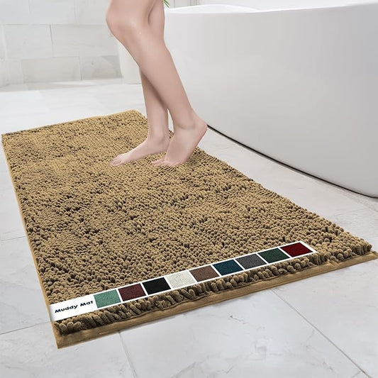 Muddy Mat Chenille Bathroom Rugs Quick Dry Microfiber Mats Non Slip Washable, Extra Thick, Soft and Highly Absorbent Bath Mats for Bathroom, Kitchen, and Shower Floor - Beige XL 59"X35"