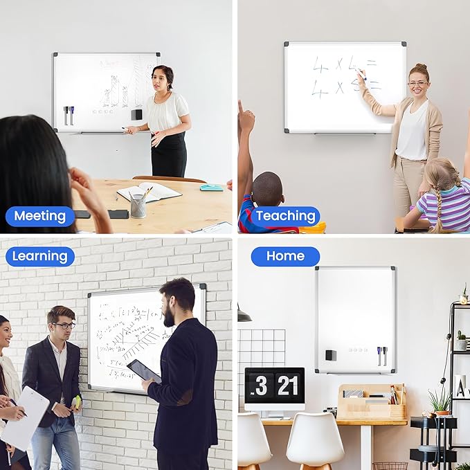 VUSIGN Magnetic Dry Erase Board, 24'' x 18'' Whiteboard for Wall, Hanging White Board, Horizontal or Vertical, Silver Aluminium Frame for Home, School, Office, Kitchen