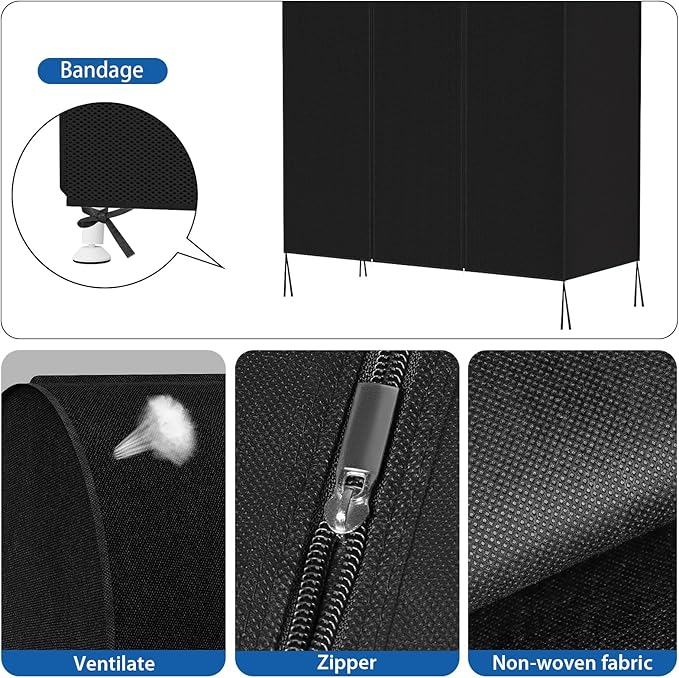 Zilink 43" Garment Rack Cover Dustproof Breathable Clothes Rack Cover Large Garment Bags Protector Cothing Rack with Cover with 2 Durable Zippers for Garment Rack, Black, (Rack Not Included)