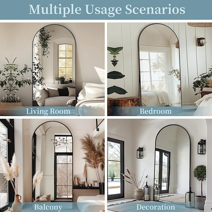 Full Length Mirror with Stand, 71"x32" Arched Full Body Mirror, Large Stand Up Mirrors, Aluminum Frame Floor Standing Mirrors, Freestanding Hanging Leaning Mounted for Bedroom Living Room, Black