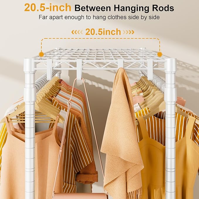 P7 Rolling Clothes Rack, Clothing Racks for Hanging Clothes, Heavy Duty Garment Rack with Wheels, 3 Tiers Freestanding Portable Closet Rack 45''W × 20.5''D × 80.5''H, Max Load 480 lbs, White