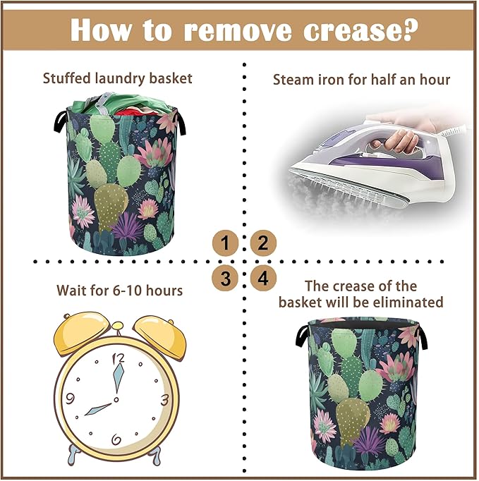 Blooming Cactuses Laundry Hamper,Collapsible Laundry Baskets,Tropical Succulents Dirty Clothes Baskets with Handles,Oxford Cloth Hamper for Bedroom,Bathroom,College Dorms, 16"x20"