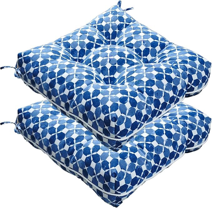 JMGBird Outdoor Chair Cushions, Pack of 2 Patio Seat/Back Cushions 19" x 19" with Ties for Patio Furniture Chairs Home Garden Decoration (Blue Black with Plaid)