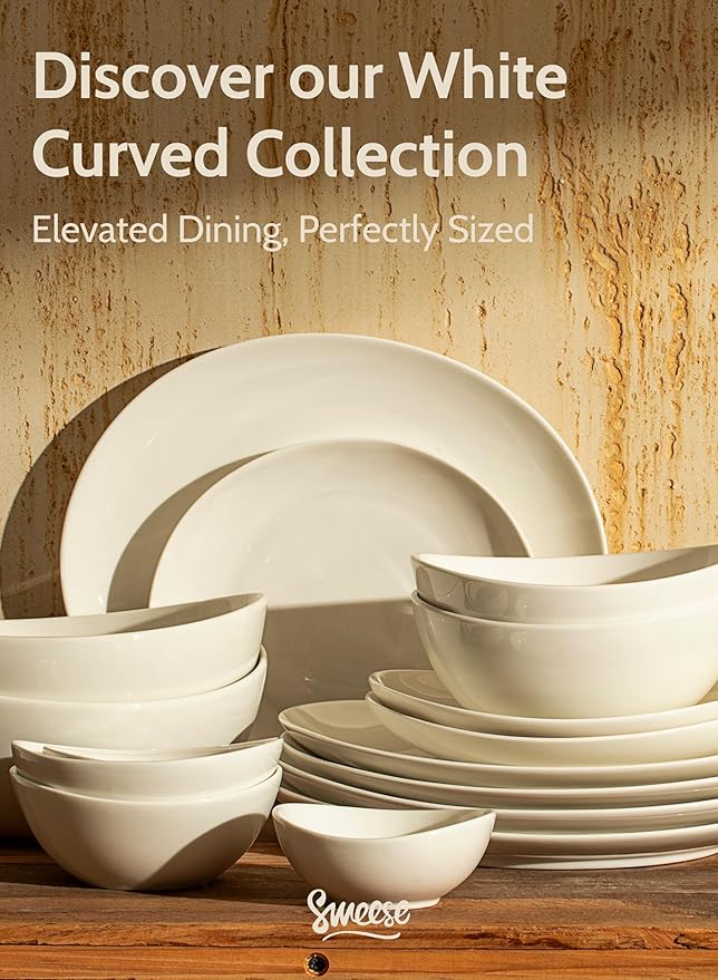 Sweese Porcelain Bowls Set - 6 Inch, 18 oz, White, for Soup, Cereal, Fruit, Rice, Set of 6 - Microwave, Dishwasher, Oven Safe