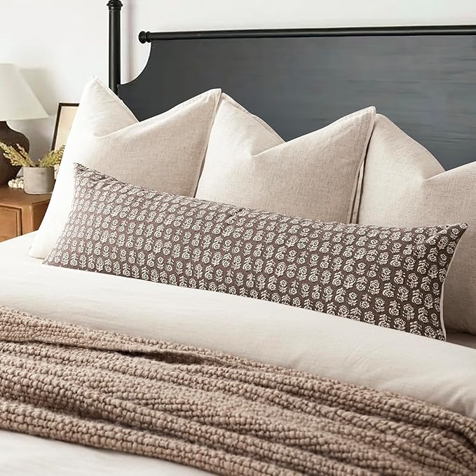 Foindtower Set of 2 Decorative Floral Long Body Lumbar Throw Pillow Covers Vintage Accent Farmhouse Cushion Covers Neutral Home Decor for Sofa Couch Chair Bedroom Living Room Outdoor,14×36 Inch,Brown