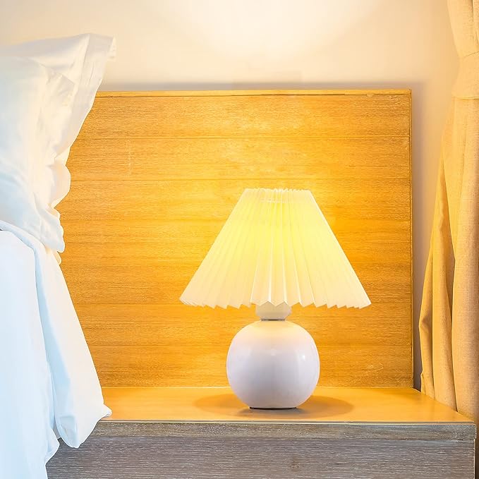 Zenply Korean Pleated Ceramic Table Lamp, Small, Beige, Vintage