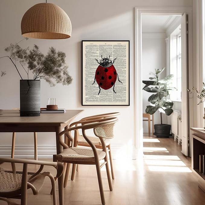 Poster Master Dictionary Art Poster - Retro Ladybug Print - Insect Art - Red Bug Art - Gift for Men, Women & Animal Lover - Minimal Decor for Living Room & Kid's Room - 16x20 UNFRAMED Wall Art