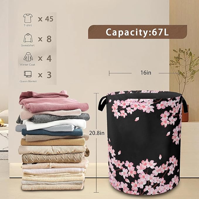 Laundry Hamper,Cherry Blossom Laundry Basket,Waterproof Oxford Cloth Storage Basket with Handle for Clothes Books Nursery Home Storage Sundries 16"x20"