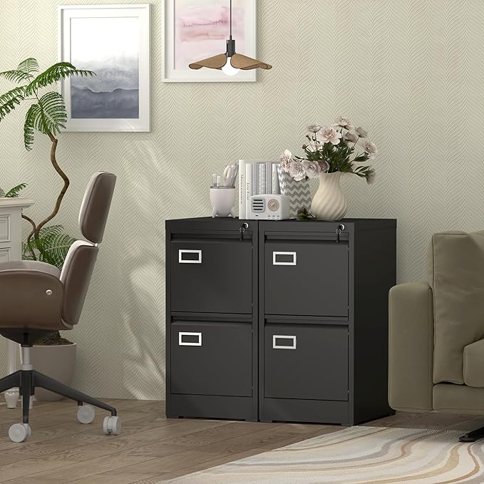 Filing Cabinet,2 Drawer File Cabinet with Lock,Small Filing Cabinets for Home Office,Letters/Legal/A4,Assembly Required,Black