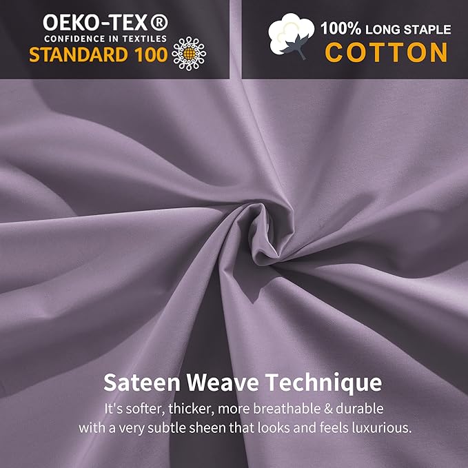 MILDLY 100% Long-Staple Cotton Duvet Cover Set King Size Purple Comforter Cover Sets Ultra Soft Bedding Set 3 PCS with Zipper Closure & Corner Tie (No Comforter)