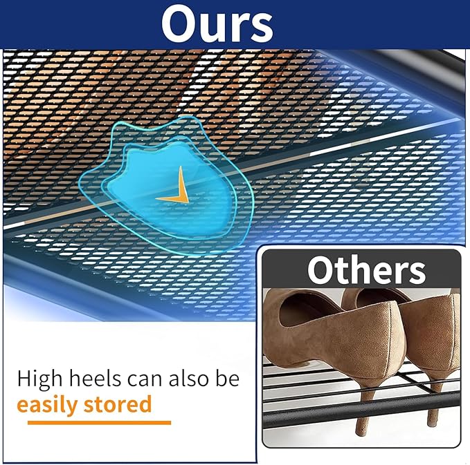 SUFAUY Shoe Rack for Closet, 33" Wide Metal Shoe Rack Organizer Heavy Duty, 2-Tier Mesh for Shoes, Black