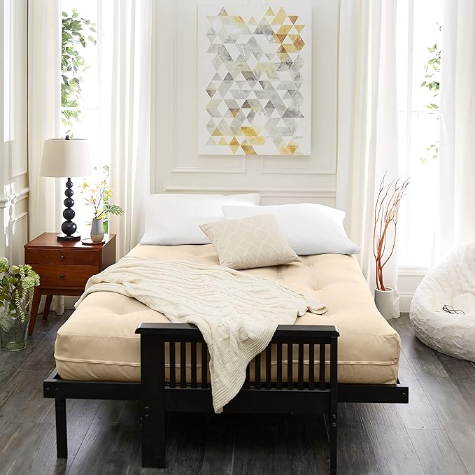 Mozaic Full Size 8-Inch Cotton Twill Gel Dual Memory Foam Futon Mattress, Ivory