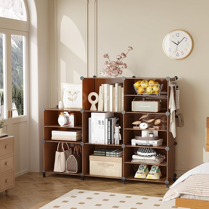 AWTATOS Closet Organizer 8 Cube Storage Shelves Clothes Organizers Closet Storage Stackable Cubby Shelving for Closet Bedroom Living Room Office Cocoa Brown