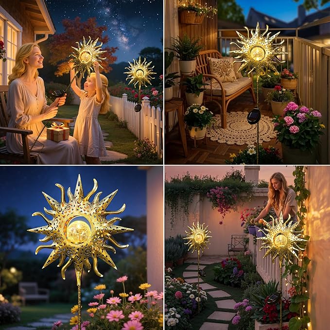 TAKE ME Sun Solar Lights Outdoor Waterproof Metal Garden Stakes for Patio Yard Walkway LawnPatio Mothers Day Gifts Mom Wife Grandma (Sun)