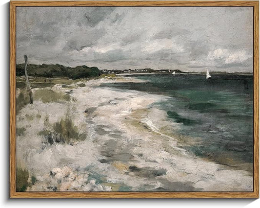 InSimSea Framed Canvas Wall Art Vintage Decor, Rustic Coastal Wall Art for Living Room, Storm Clouds Seaside Oil Painting Pictures for Bathroom Decor, Country Wall Art for Dining Room, 11"x14"