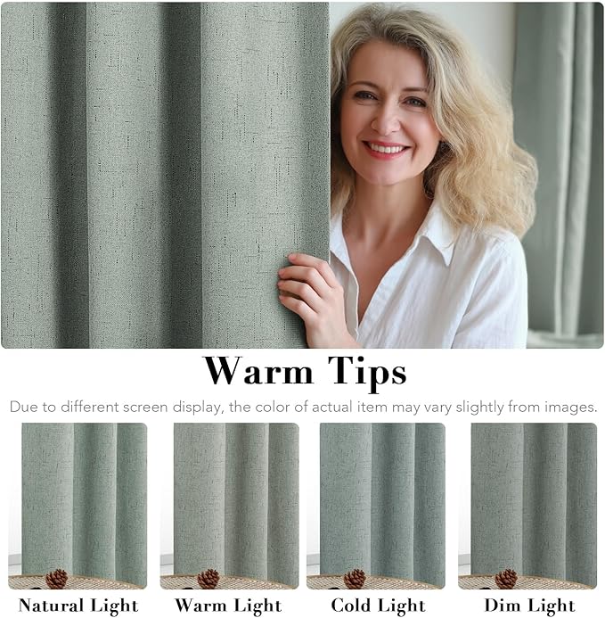 H.VERSAILTEX Linen Blackout Curtains 108 Inches Long 100% Blackout Thermal Insulated Textured Linen Look Curtain Draperies Anti-Rust Grommet, Energy Saving with White Liner, 2 Panels, Green Bay