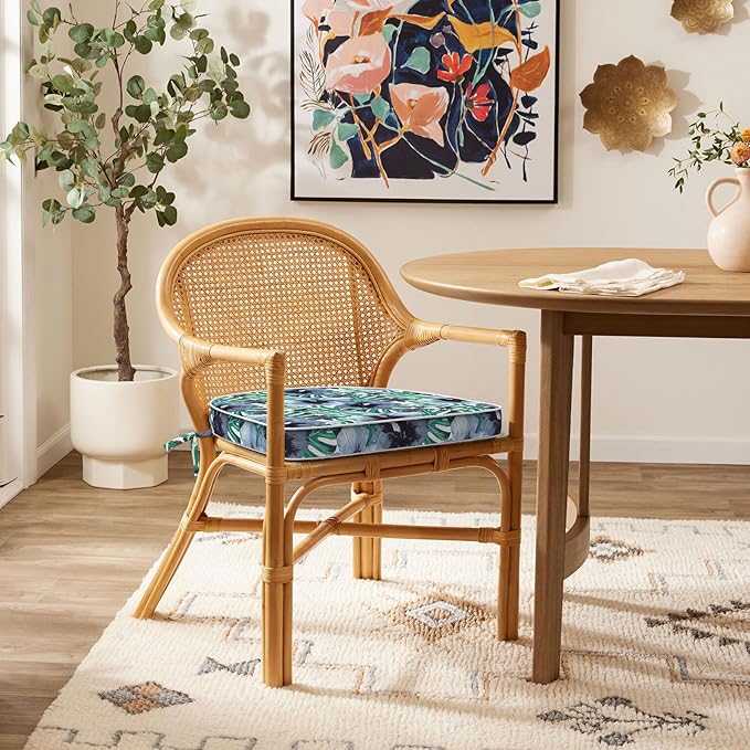 Set of 2 Outdoor Chair Cushions 19"x19"x2",Water Repellent Dining Seat Cushion with Ties and Removable Covers, Chair Cushions for Indoor and Patio Furniture, Blue Salmone Tropical