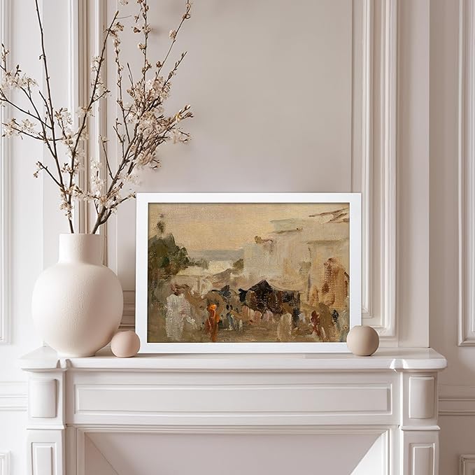 Poster Master Vintage The Bazaar Painting Poster - Retro Street in Udaipur Print - India Art - Cityscape Art - Farmhouse Art - Abstract Art - Office or Living Room Wall Decor, 8x10 White Framed