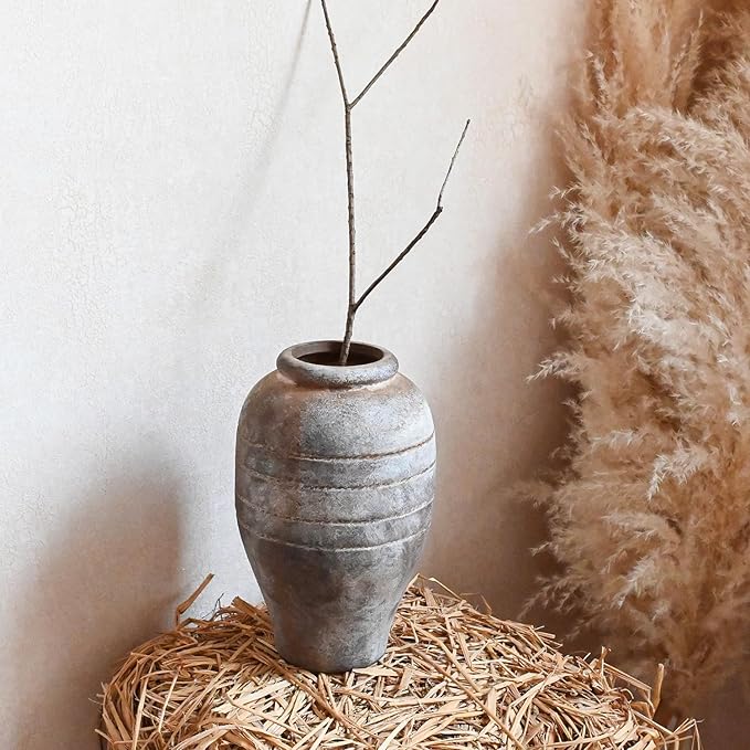 Antique Ceramic Flower Vase for Living Room Bedroom 9.06'' Farmhouse Decor for Bouquet Fake Plant Home Decor Office Table Shelf Fireplace Centerpieces Rustic Retro Vintage Classic Modern