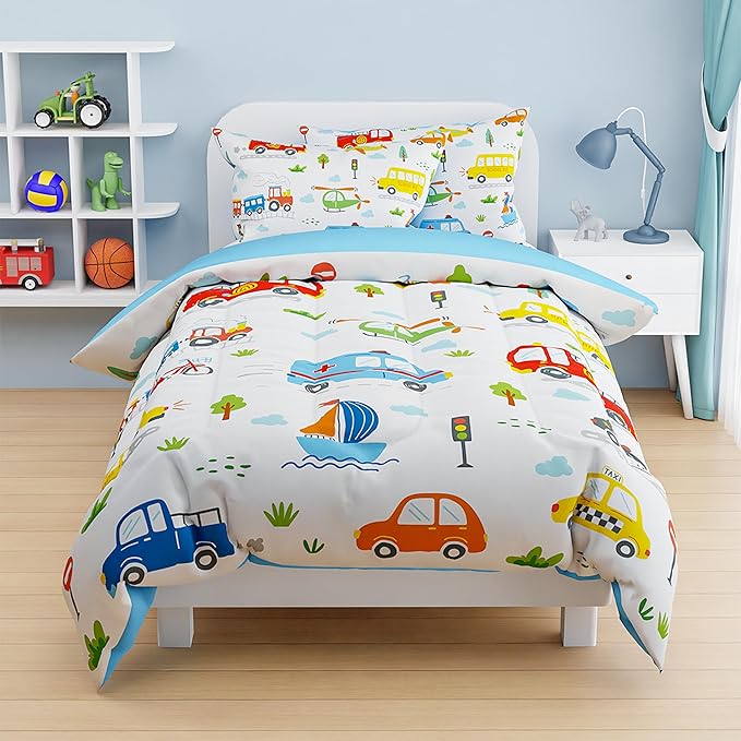 SANDJEST Transportation Duvet Cover Sets Full Size for Kids Boys, Incude 1 Polyester Comforter Cover 80x90 Inches and 2 Pillowcases 20x26 Inches, Comforter Not Included, Gift for Christmas Birthday
