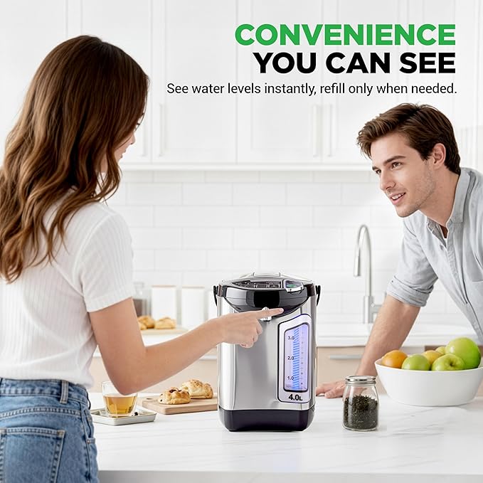 NutriChef Electric Water Boiler and Warmer - 4L/4.2Qt Stainless Steel Electric Hot Water Dispenser w/Rotating Base, Auto Shut Off, Safety Lock, Instant Heating for Coffee & Tea (NCHUB24)