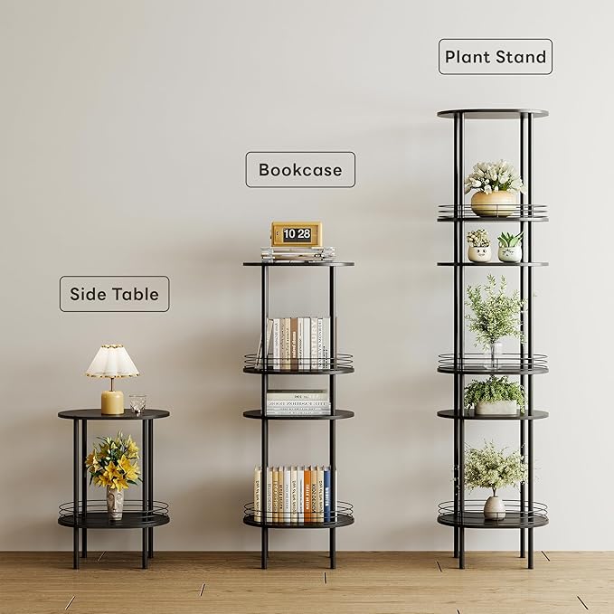 Round Side Table Set of 2,Bedside Table with Storage, Morden Round Nightstand, Samll Side Table for Living Room，Bathroom，Bedroom, Nursery, Laundry, Black