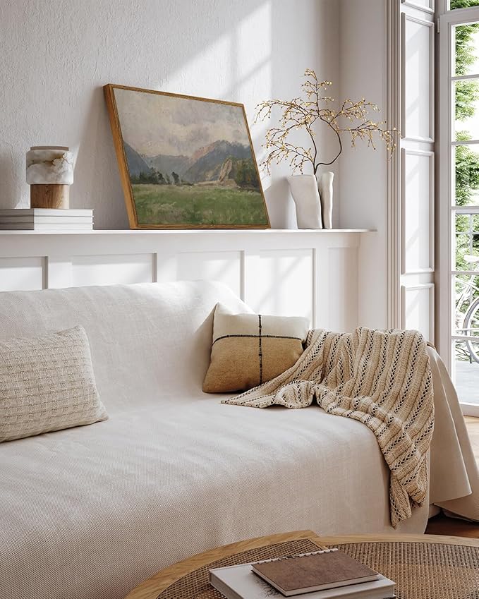 InSimSea Framed Canvas Wall Art Vintage Decor, Retro Landscape Canvas Wall Art, Wild Field Pictures for Bathroom Wall Decor, Wall Decorations for Living Room, Dining Room Decor, 12"x16"