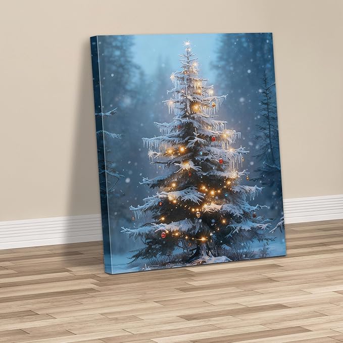 Framed Christmas Pictures Wall Decor,Vintage Pine Tree Prints,Winter Christmas Canvas Wall Art Decoration for Bedroom Bathroom Living Room Rustic Xmas Holiday Gifts (Christmas Tree 15, 16'' X 24'')