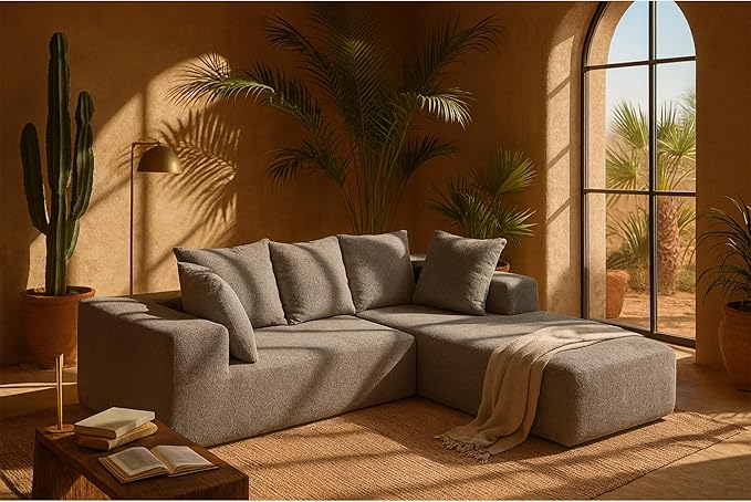 KEIKI L-Shape Cloud Sectional Sofa, 96” Modern Modular Boneless Couch with Left Chaise Lounge, Upholstered Couches for Living Room Bedroom, Grey