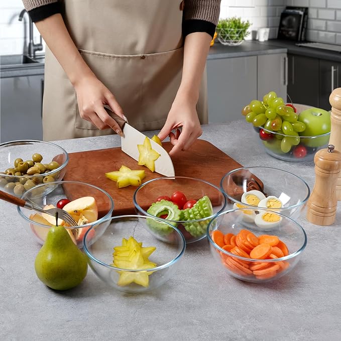 NUTRIUPS 6 Inch Glass Bowls, Small Glass Bowl Set, 6 Pack Clear Tempered Glass Cereal Bowls for Kitchen Microwave and Oven Safe (6 inch, Set of 6)