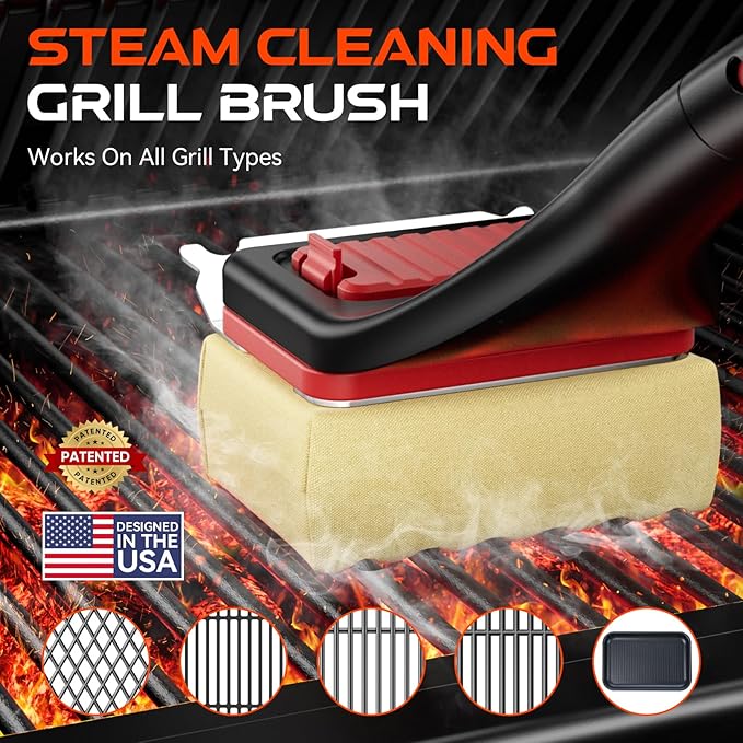 Grill Brush Bristle-Free Steam Replaceable Cleaning Head [No Handle] Heat-Resistant Kevlar Head with Grill Scraper, Safe Barbecue Grill Cleaning Head for All Grill Types