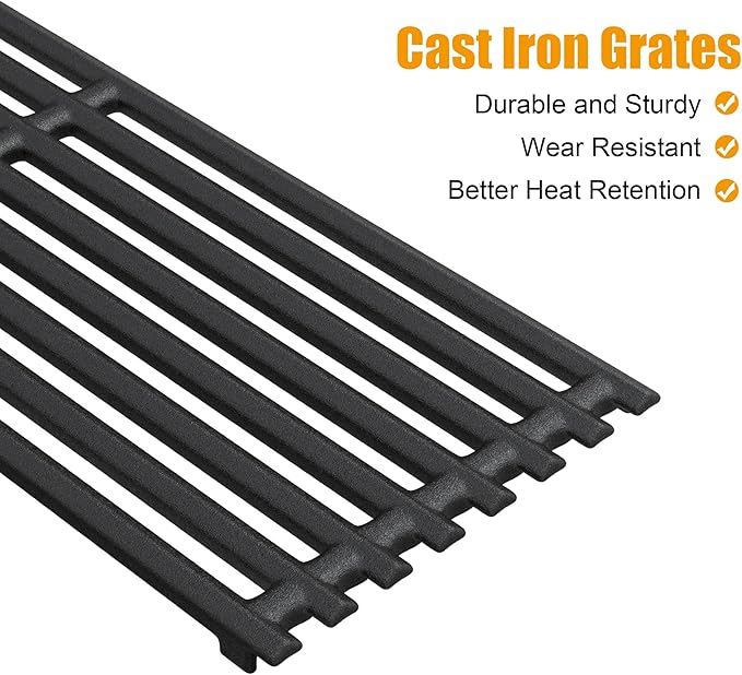 BBQ-PLUS 17'' x 6" Stainless Steel Infrared Emitter Plate and Cast Iron Grill Grates Replacement for Charbroil TRU-Infrared 2015 and Newer Commercial,Signature, Professional Series Gas Grill
