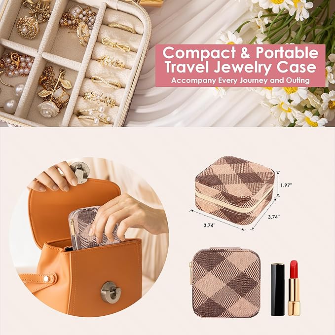 Geometric Diamond Jewelry Box, Argyle Classic Retro Jewelry Travel Case for Women Girl, Trendy Birthday Gradution Gift