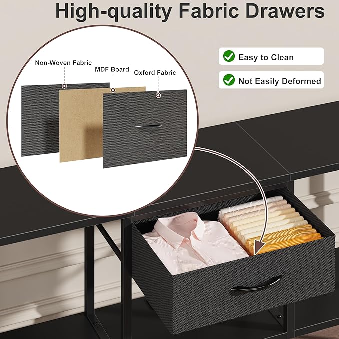 LED TV Stand with Power Outlet and Fabric Drawer for 55 50 45 Inches TV - Entertainment Center and Industrial TV Console Table for Living Room, Bedroom- 47" Black