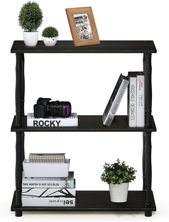 Furinno Turn-N-Tube 3-Tier Compact Multipurpose Shelf Display Rack with Classic Tube, Espresso/Black