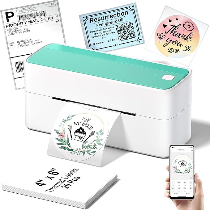 Phomemo Bluetooth Thermal Shipping Label Printer, 241BT Wireless Thermal Label Printer for Shipping Packages, Inkless Thermal Shipping Label Printer, Compatible with iPhone, Android, Green