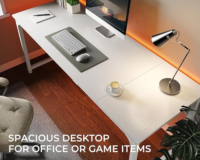 Huuger Computer Desk, 70 Inch Office Desk, Gaming Desk with Storage, Writing Desk Work Desk for Home Office, Study, Long Simple Desk, Large Legroom, Metal Frame, White
