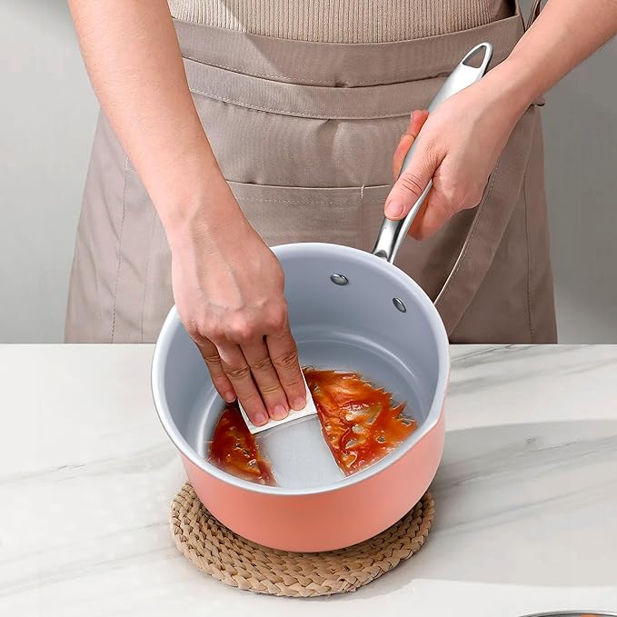 2 qt Nonstick Sauce Pan with Lid, Ceramic Saucepan Small Cooking Pot Non Toxic, PTFE & PFOA Free - Oven Safe & Compatible with All Stovetops (Gas, Electric & Induction)-Perracotta