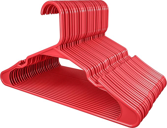 Utopia Home Plastic Hangers 50 Pack - Perfect Space Saving Clothes Hanger - Durable and Strong - Perfect Closet Organizers with Shoulder Grooves (Red)